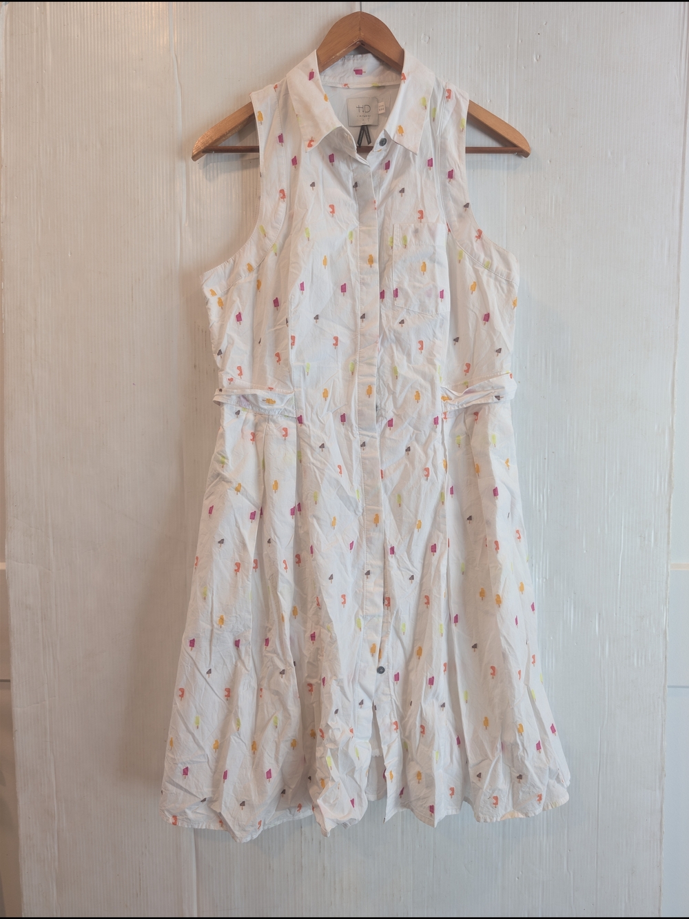HD In PARIS Women's White Popsicle Printed Sleeveless Tie-Waist Shirt Dress - Picture 3 of 11